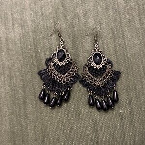 Intricate Black Chandelier Earrings